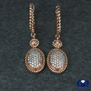 Women's Round Cut Diamond Hoop Drop Earrings In 14K Rose Gold - Diamond Rise Jewelry