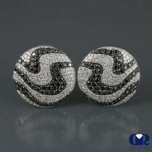 3.18 Carat White & Black Diamond Earrings In 14K White Gold With Omega Back - Diamond Rise Jewelry