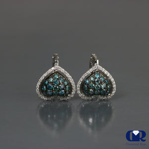 Women's 1.13 Carat Blue & White Diamond Earrings In 14K White Gold With Leave Back - Diamond Rise Jewelry