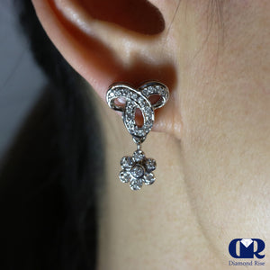 Round Cut Diamond Drop Earrings In 14K White Gold - Diamond Rise Jewelry