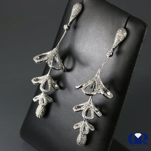 3.97 Ct Diamond Dangle Drop Earrings Extra Long 2 5/8" 14K Gold With Post - Diamond Rise Jewelry