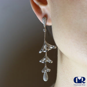3.97 Ct Diamond Dangle Drop Earrings Extra Long 2 5/8" 14K Gold With Post - Diamond Rise Jewelry