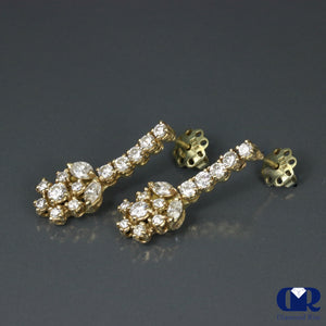 Women's Marquise & Round Cut Diamond Drop Earrings In 14K Gold With Post - Diamond Rise Jewelry