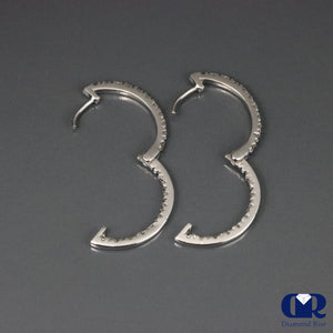 0.70 Carat Round Cut Diamond Inside-Out Hoop Earrings In 14K White Gold - Diamond Rise Jewelry
