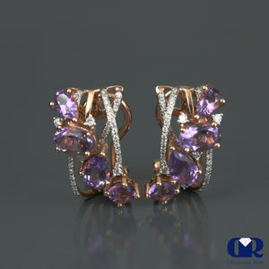 Natural Amethyst & Diamond Earrings In 14K Rose Gold With Omega Back - Diamond Rise Jewelry