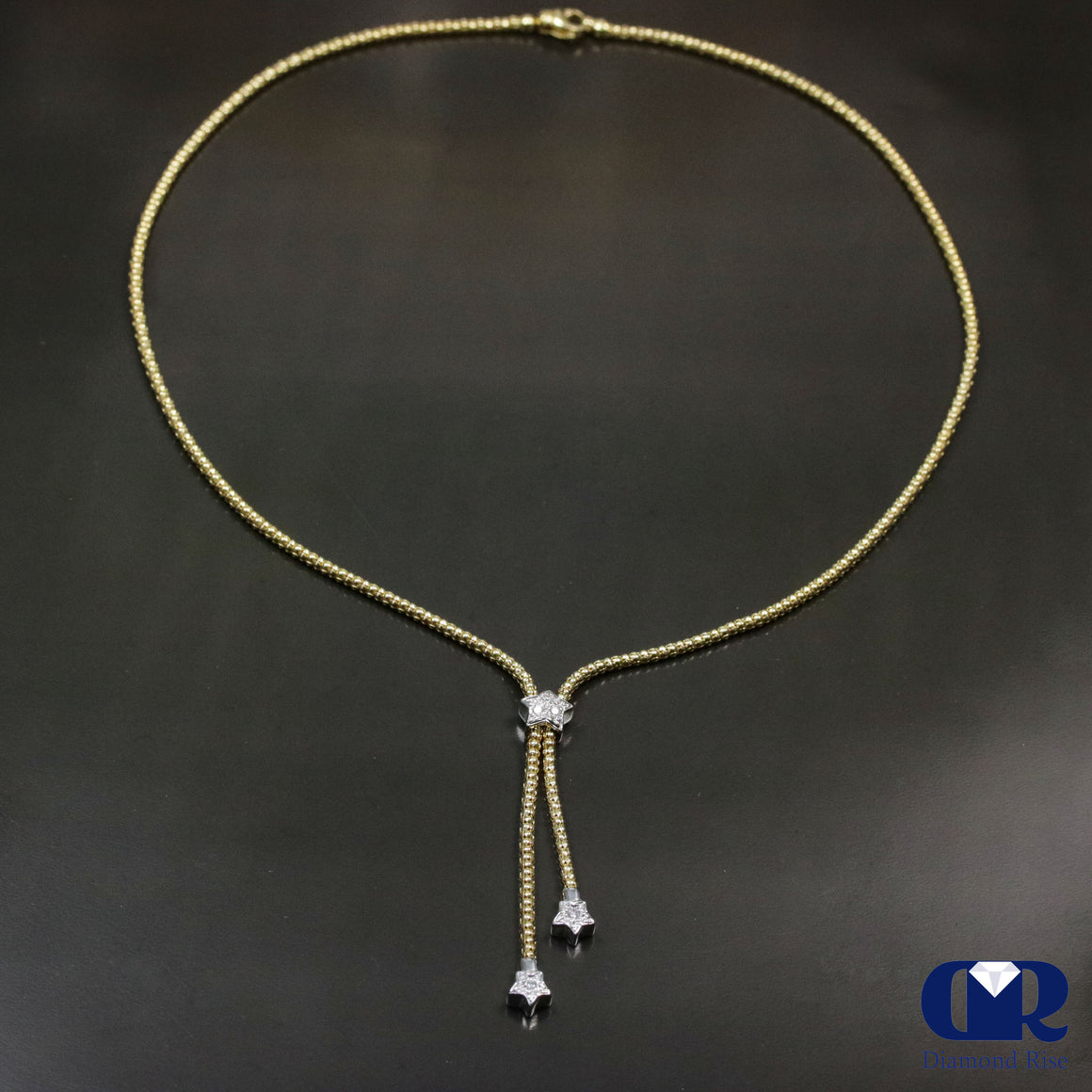 Diamond Star Shaped Drop Necklace In 18K Yellow Gold 22" - Diamond Rise Jewelry