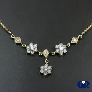 Diamond Floral Style Drop Necklace In 14K Yellow Gold - Diamond Rise Jewelry