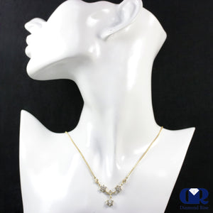Diamond Floral Style Drop Necklace In 14K Yellow Gold - Diamond Rise Jewelry