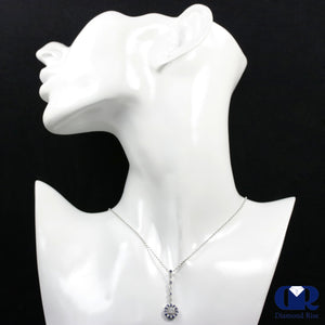 Diamond & Sapphire Drop Pendant Necklace In 18K White Gold 18" - Diamond Rise Jewelry