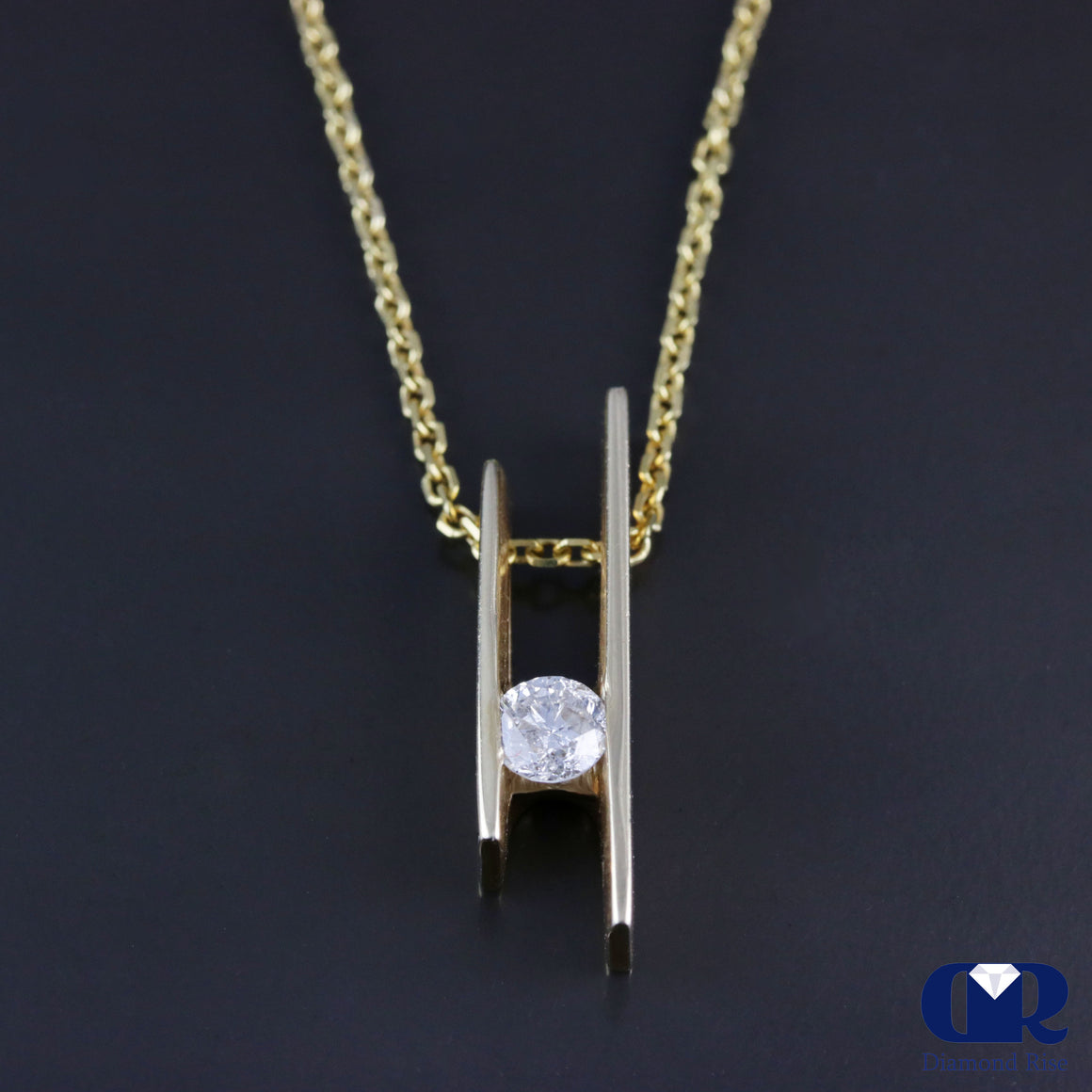 Round Cut Diamond Solitaire Pendant Necklace In 14K Yellow Gold - Diamond Rise Jewelry