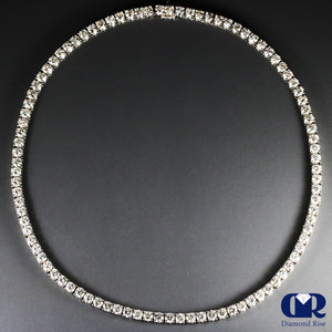 Natural 26.10 Carat Round Cut Diamond Tennis Necklace In 14K White Gold 16"