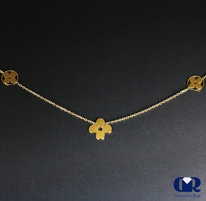 14K Yellow Gold Floral Pattern Necklace Adjustable Chain 15" & 18"