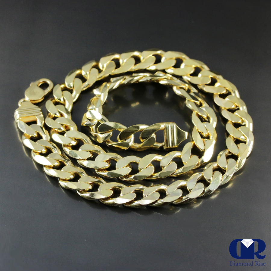 Men's Cuban Chain Necklace .925 Sterling Silver Over 18K Yellow Gold 13mm - Diamond Rise Jewelry
