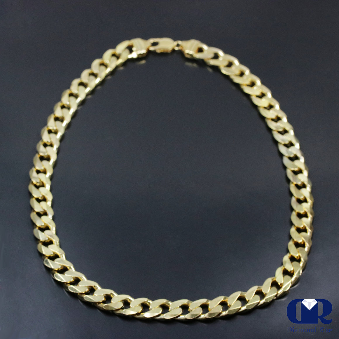 Men's Cuban Chain Necklace .925 Sterling Silver Over 18K Yellow Gold 13mm - Diamond Rise Jewelry