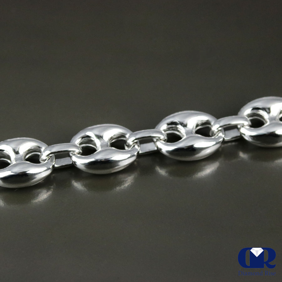 24" Men's Puff Mariner link Chain Necklace In .925 Sterling Silver 9 mm