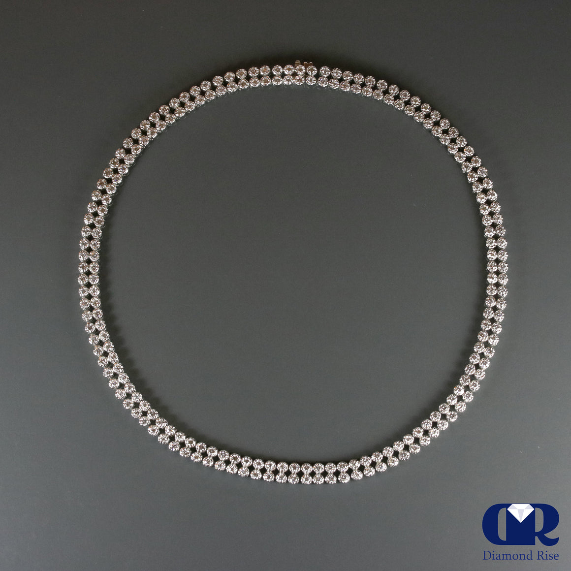 9.12 Ct Diamond Double Row Tennis Necklace In 14K White Gold - Diamond Rise Jewelry