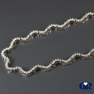 7.85 Ct Round Cut Diamond Wave Shape Necklace In 14K White 16" - Diamond Rise Jewelry
