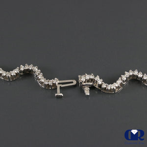 7.85 Ct Round Cut Diamond Wave Shape Necklace In 14K White 16" - Diamond Rise Jewelry
