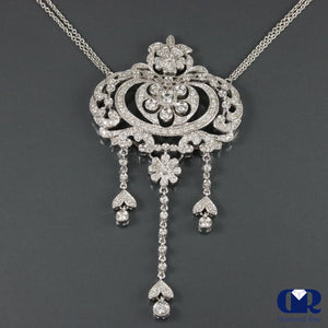 Vintage Diamond Necklace In 14K White Gold With Double 15" Chain - Diamond Rise Jewelry
