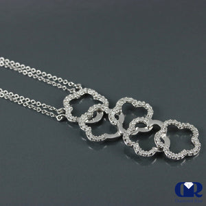 Diamond Plum Blossom Shaped Necklace In 18K White Gold With Double Cable Chain 17" - Diamond Rise Jewelry