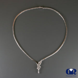 Diamond Necklace With Omega Chain In 14K White Gold - Diamond Rise Jewelry