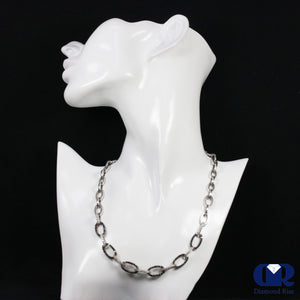 White & Black Diamond Large Cable Chain Necklace In 14K White Gold 18" - Diamond Rise Jewelry
