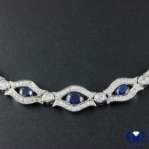 Diamonds & Sapphires Necklace In 18K White Gold 16" - Diamond Rise Jewelry