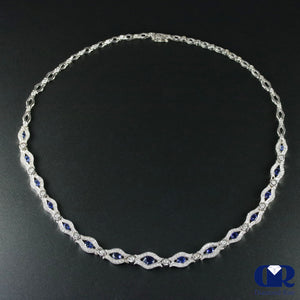 Diamonds & Sapphires Necklace In 18K White Gold 16" - Diamond Rise Jewelry