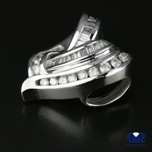Women's Round & Baguette Diamond Heart Shaped Slide Pendant In 14K White Gold - Diamond Rise Jewelry