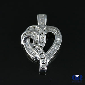 Women's Round & Baguette Diamond Heart Shaped Pendant Necklace In 14K White Gold - Diamond Rise Jewelry