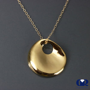 14K Solid Gold Crooked Circular Shaped Pendant With 16" Chain - Diamond Rise Jewelry