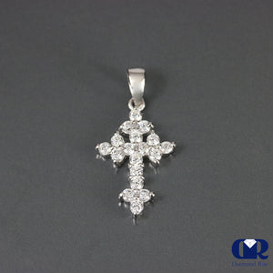 0.45 Ct Round Cut Diamond Cross Pendant In 14K Gold With 16" Chain - Diamond Rise Jewelry