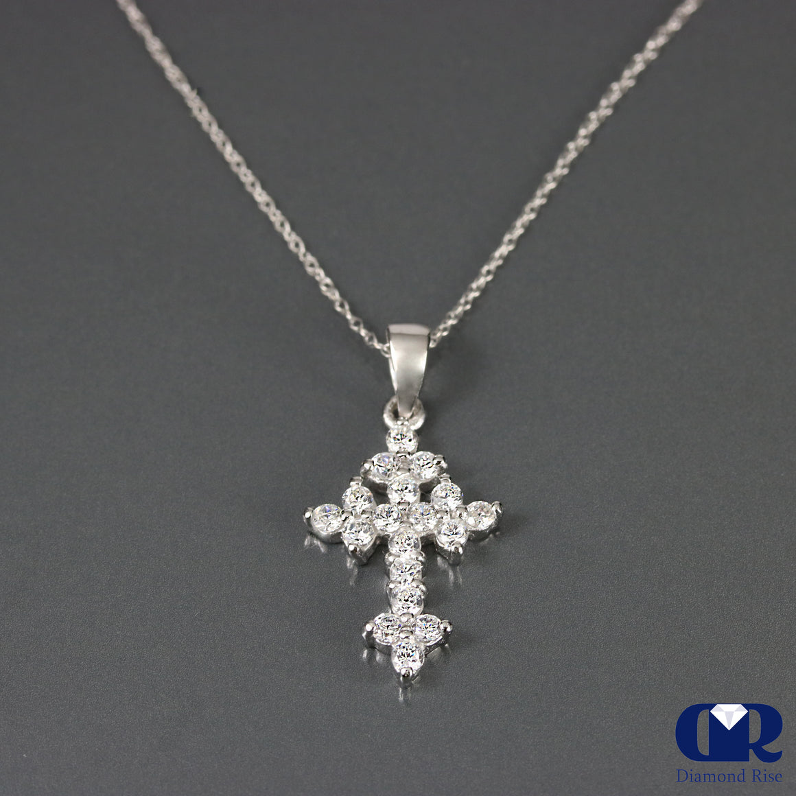 0.45 Ct Round Cut Diamond Cross Pendant In 14K Gold With 16" Chain - Diamond Rise Jewelry