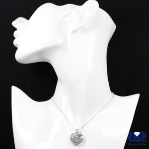 Women's Diamond Double Row Open Heart Pendant Necklace In 14K White Gold - Diamond Rise Jewelry