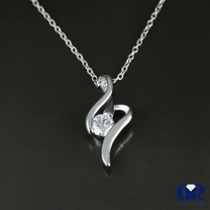 Women's Round Cut Diamond Solitaire Pendant In 14K White Gold With 16" Chain - Diamond Rise Jewelry