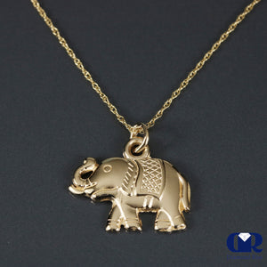Solid 14K Yellow Gold Elephant Pendant Necklace With 16" Chain