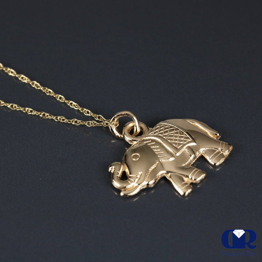 Solid 14K Yellow Gold Elephant Pendant Necklace With 16" Chain