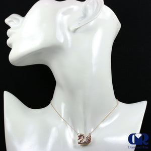 Diamond & Ruby Swan Pendant Necklace In 14K Rose Gold - Diamond Rise Jewelry