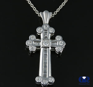 Women's 1.05 Carat Diamond Cross Pendant Necklace In 14K White Gold - Diamond Rise Jewelry