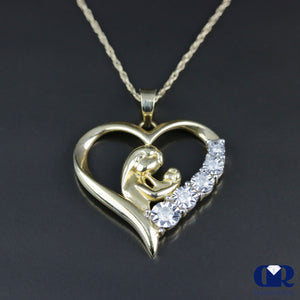 Diamond Mother & Child Pendant Necklace 14K Gold With Chain - Diamond Rise Jewelry