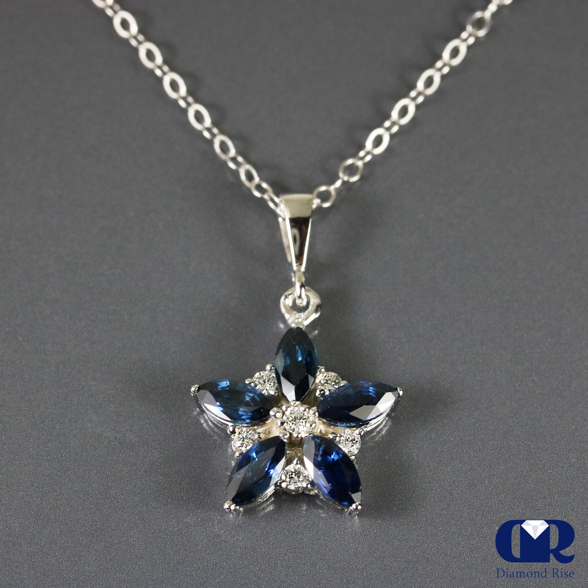 Natural 1.89 Ct Diamond & Sapphire Pendant In 14K Gold With 16" Chain - Diamond Rise Jewelry