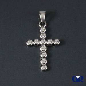 Petite Natural Diamond Cross Pendant Necklace 14K White Gold W/Chain