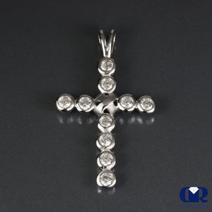 1.00 Carat Natural Diamond Cross Pendant Necklace In 14K Gold
