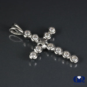 Natural 1.00 Ct Round Cut Diamond Cross Pendant Necklace 14K White Gold W/Chain