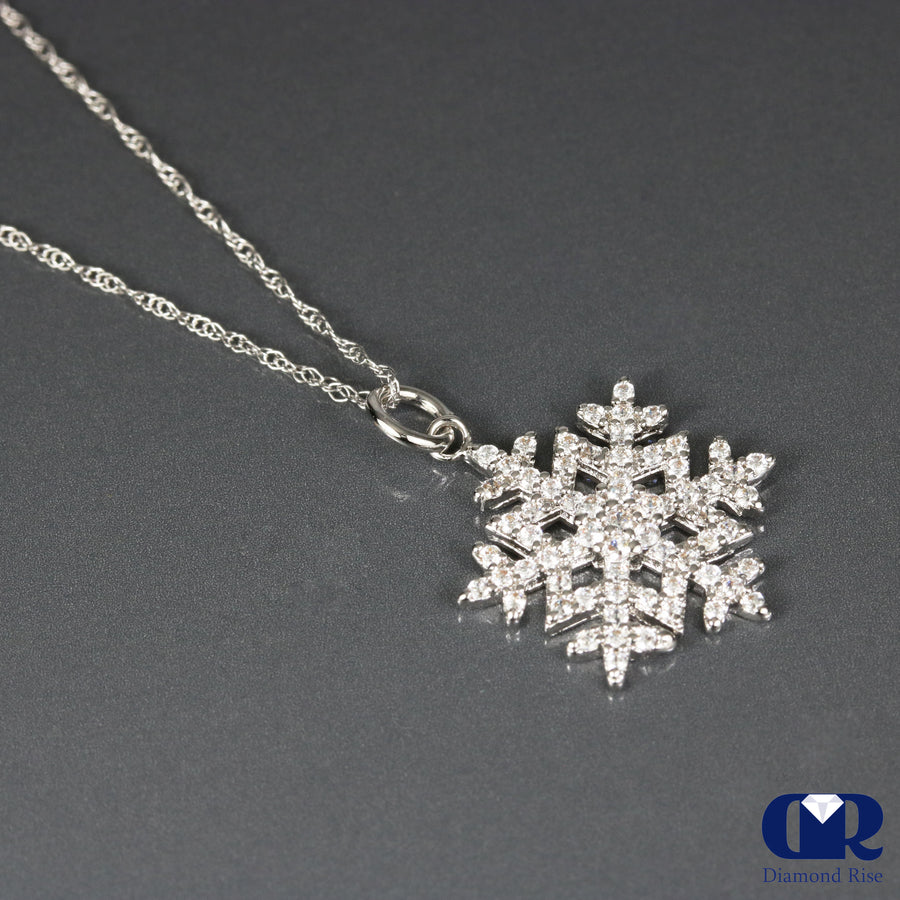 0.30 Carat Round Cut Diamond Snowflake Pendant Necklace 14K Gold With Chain - Diamond Rise Jewelry