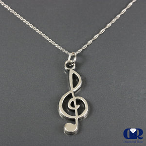 14K Solid Gold Treble Clef Pendant Charm Necklace With 16" Chain - Diamond Rise Jewelry