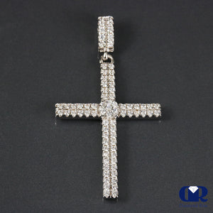 0.55 Carat Natural Diamond Double Row Cross Pendant Necklace 14K Gold W/Chain