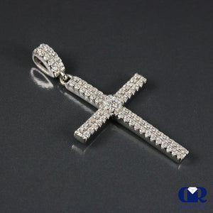 0.55 Carat Double Row Diamond Cross Pendant In 14K White Gold