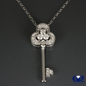 Natural Diamond Key Pendant Necklace 0.42 Carat 14K Gold With 16" Chain