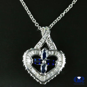 Women's Marquise Sapphire & Diamond Pendant Necklace In 14K White Gold - Diamond Rise Jewelry